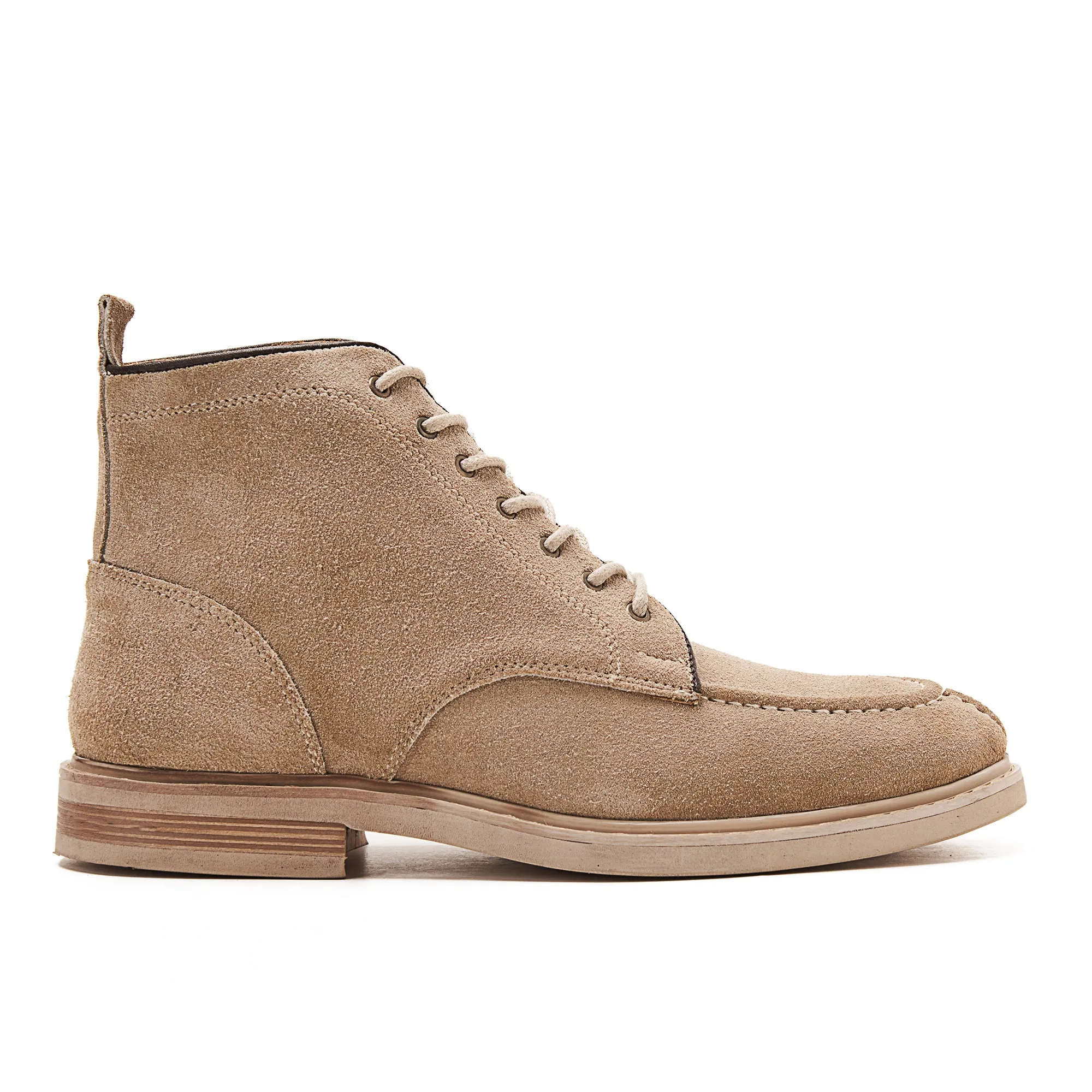 Moc Toe Suede Lace Up Genuine Leather Half Boots - Beige
