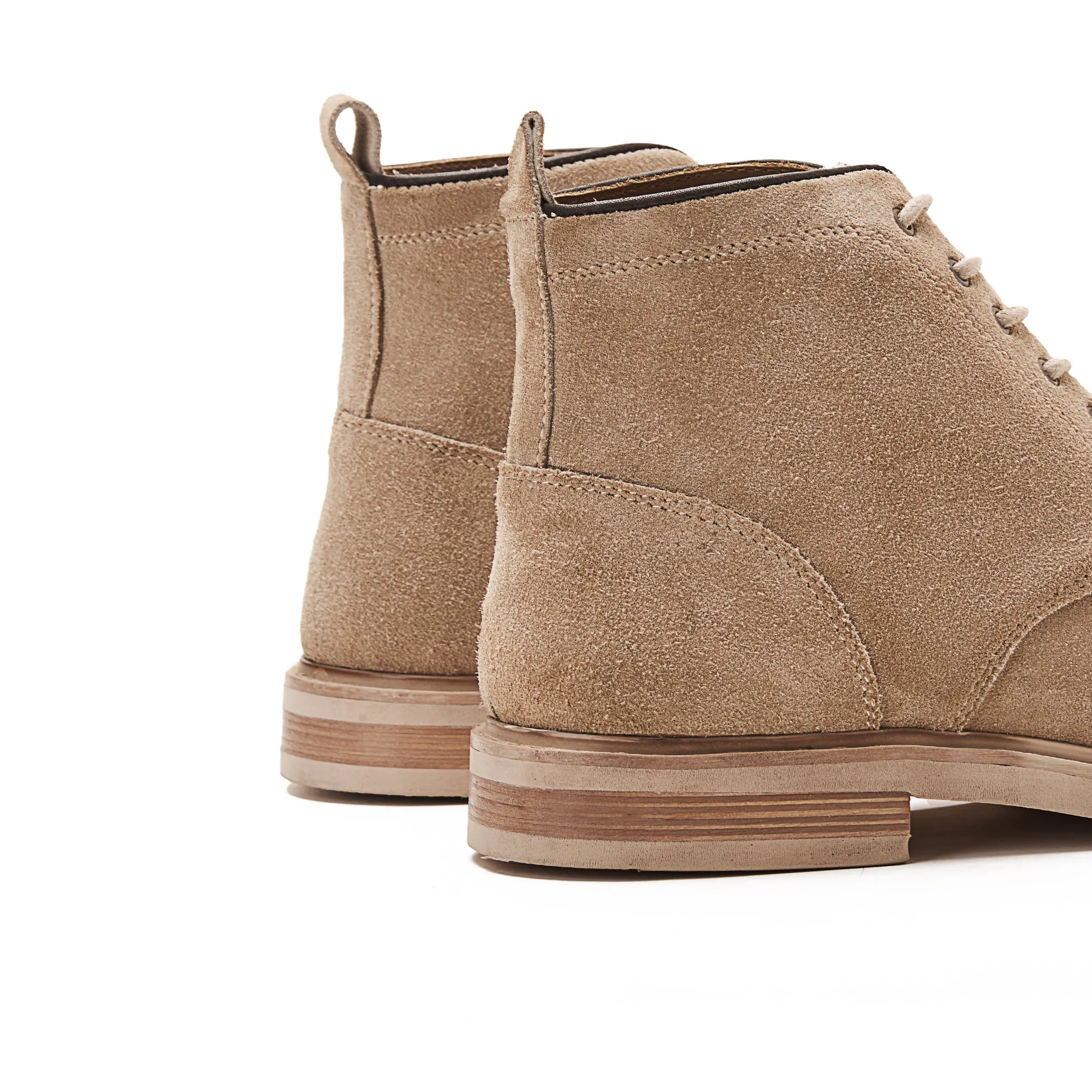 Moc Toe Suede Lace Up Genuine Leather Half Boots - Beige