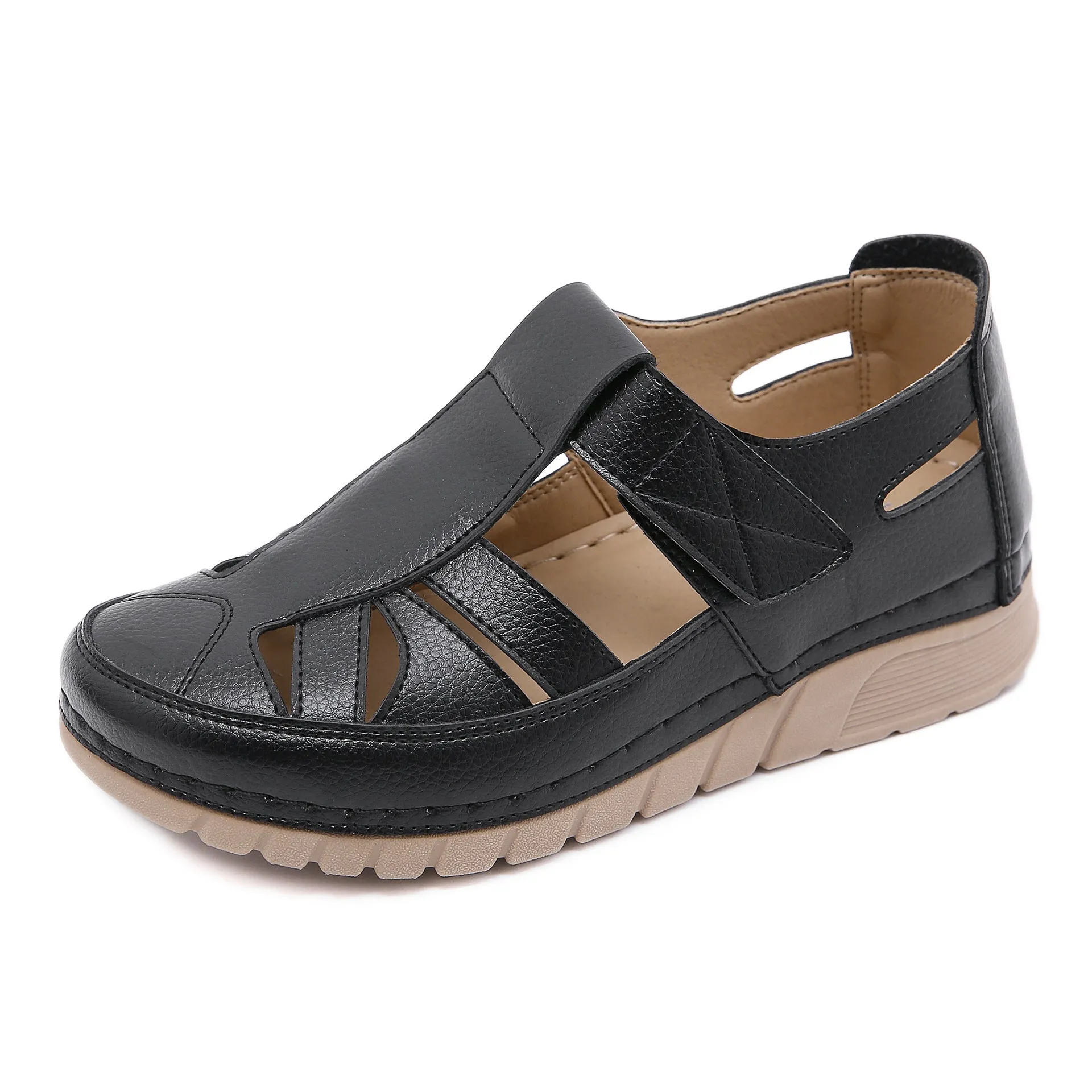 Nanccy - Soft PU Leather Closed Toe Vintage Anti-Slip Sandals
