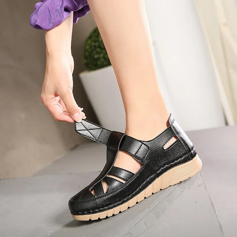 Nanccy - Soft PU Leather Closed Toe Vintage Anti-Slip Sandals
