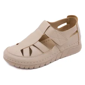 Nanccy - Soft PU Leather Closed Toe Vintage Anti-Slip Sandals