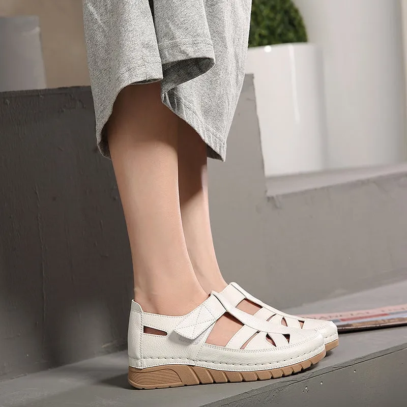 Nanccy - Soft PU Leather Closed Toe Vintage Anti-Slip Sandals