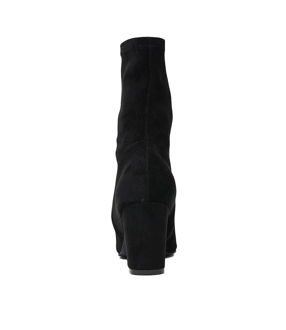 Nider Black Stretch Microsuede Ankle Boots