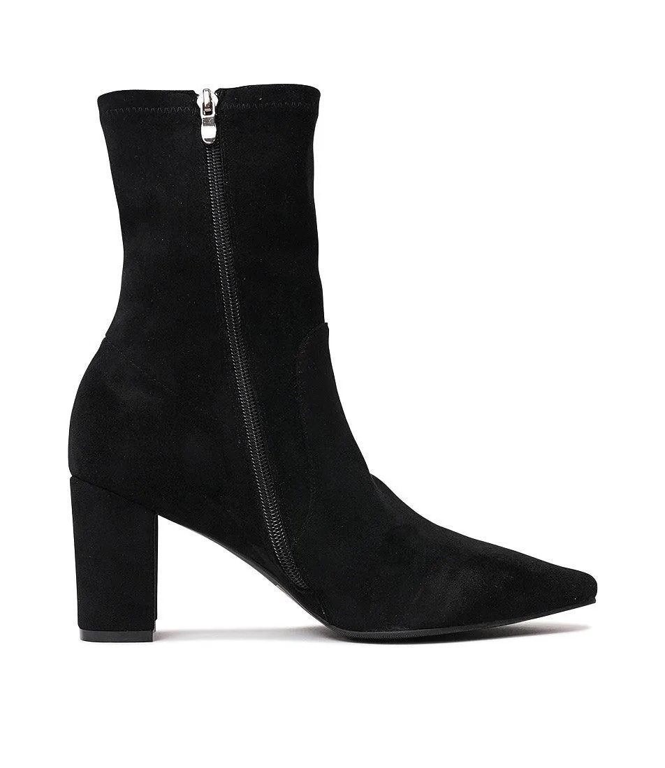 Nider Black Stretch Microsuede Ankle Boots
