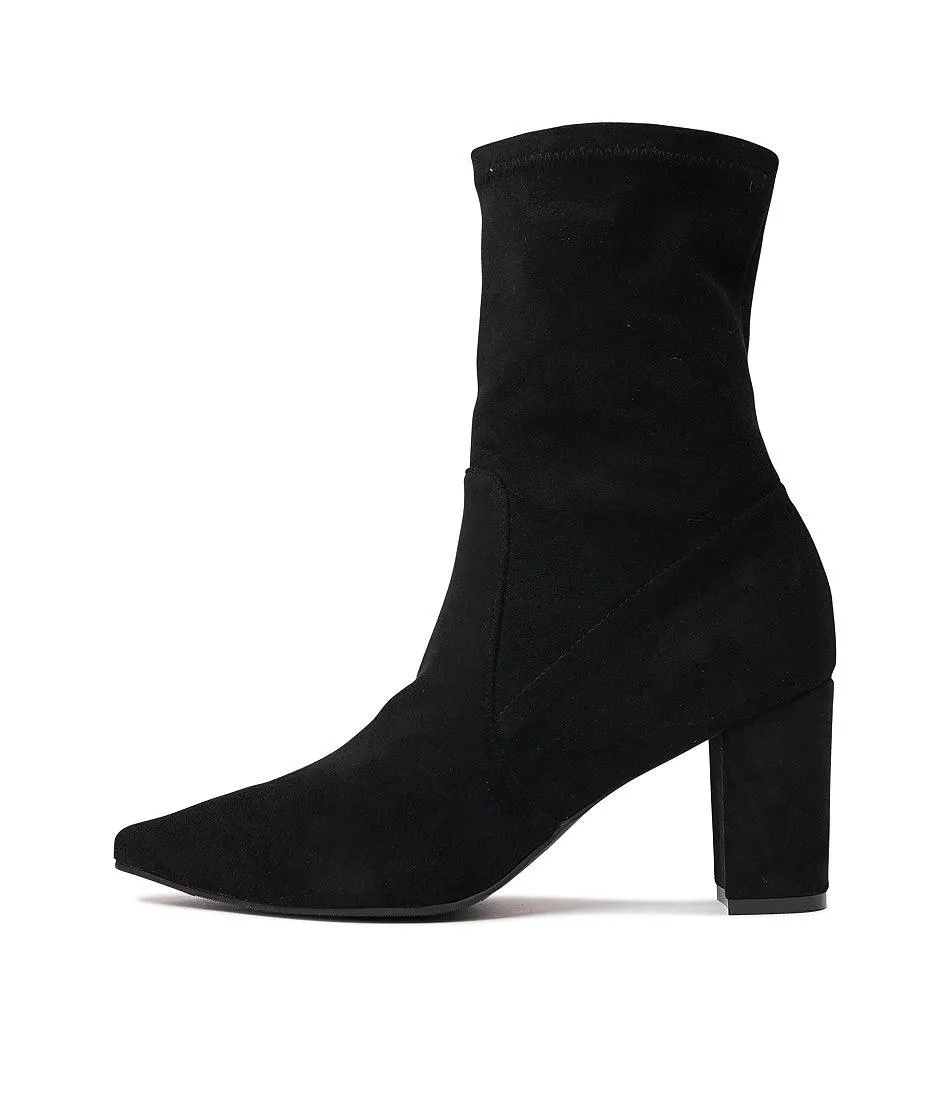 Nider Black Stretch Microsuede Ankle Boots