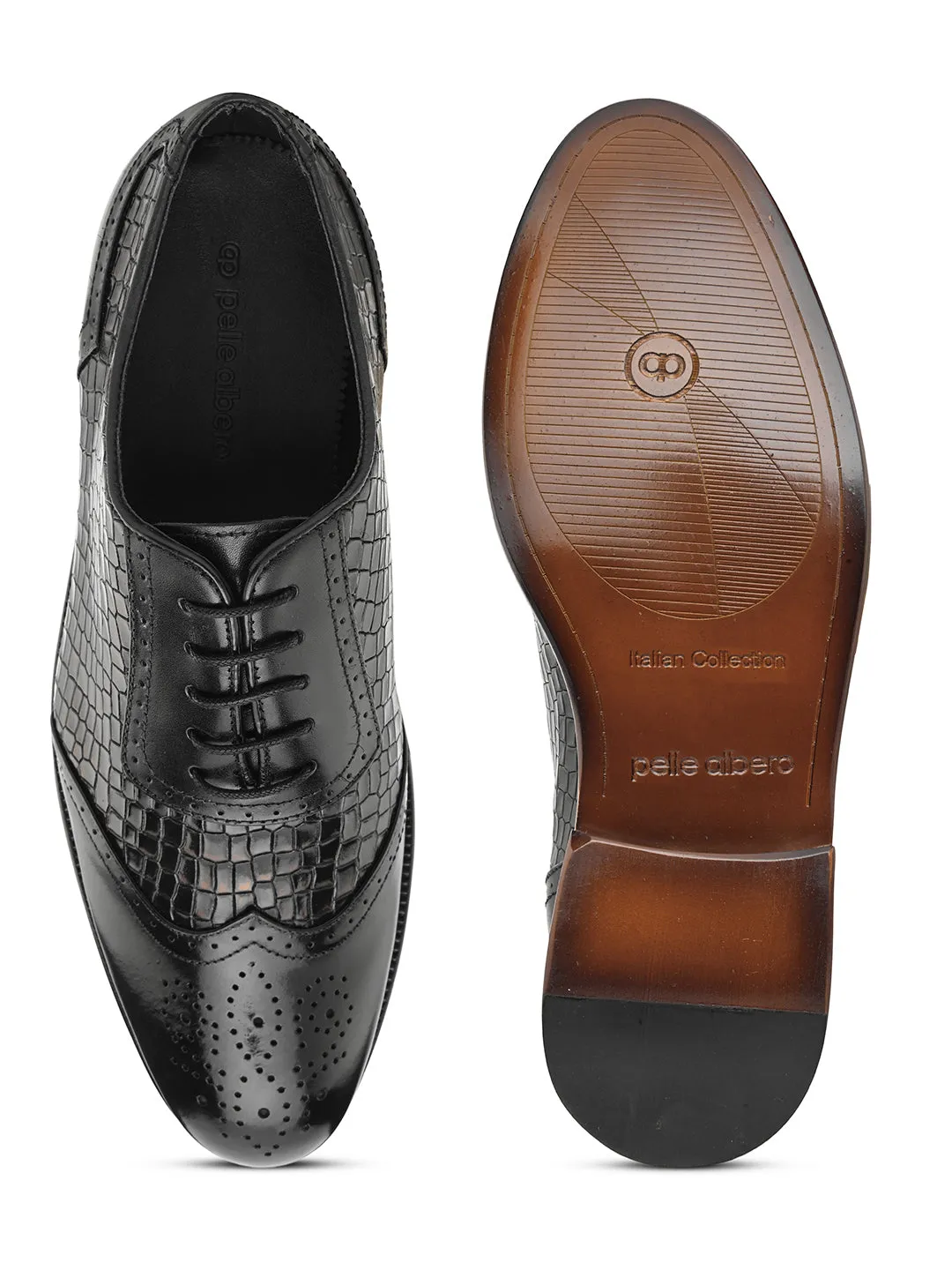 Pelle Albero Black Designer Brogue Shoe