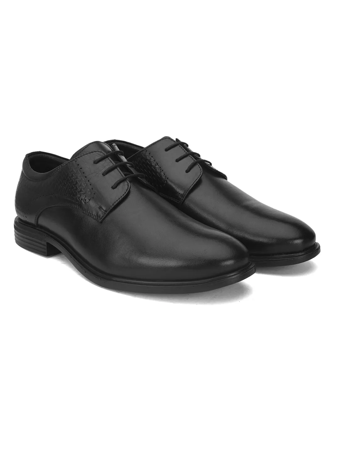 Pelle Albero Black Formal Derby Shoes For Men