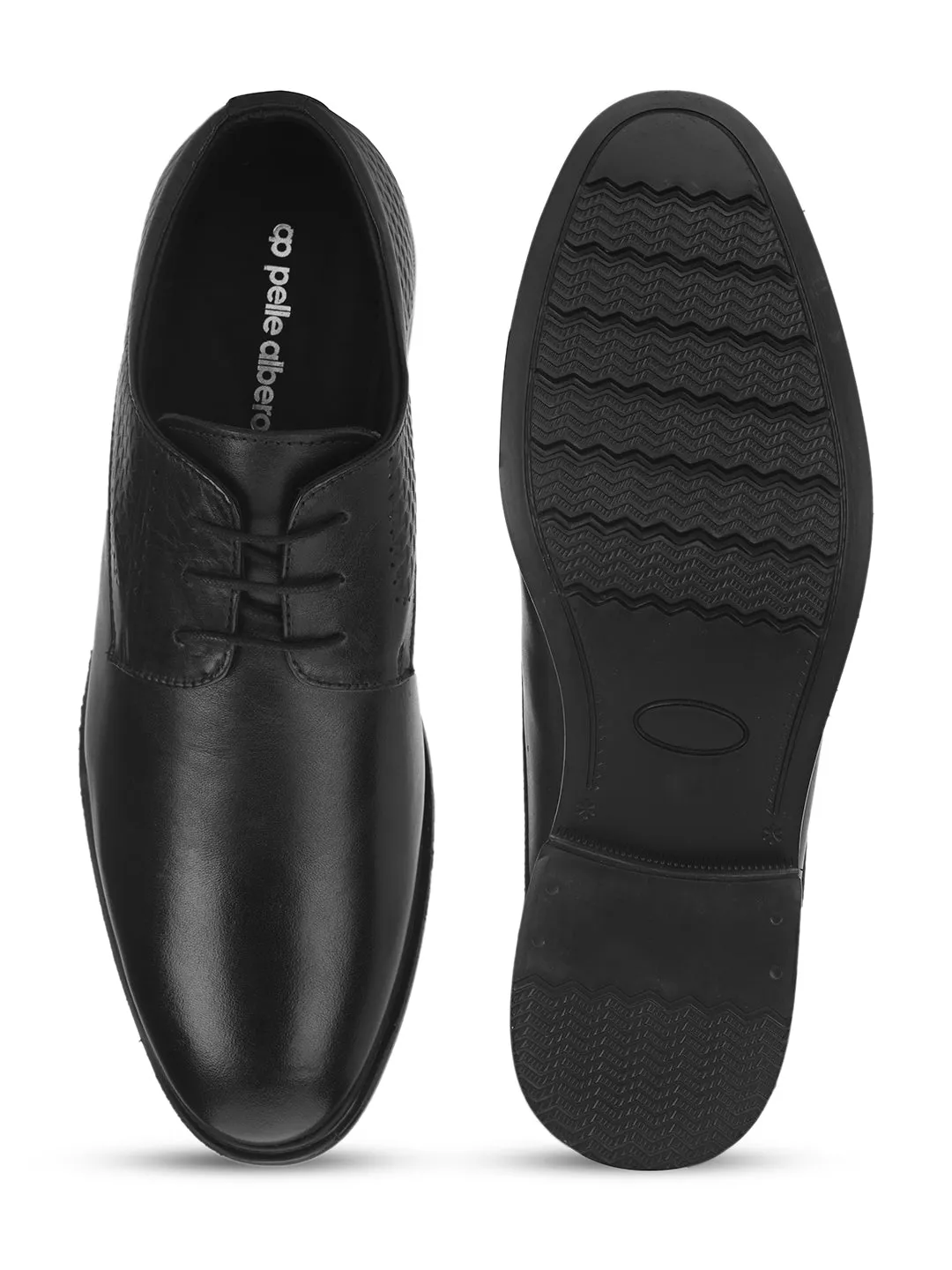Pelle Albero Black Formal Derby Shoes For Men