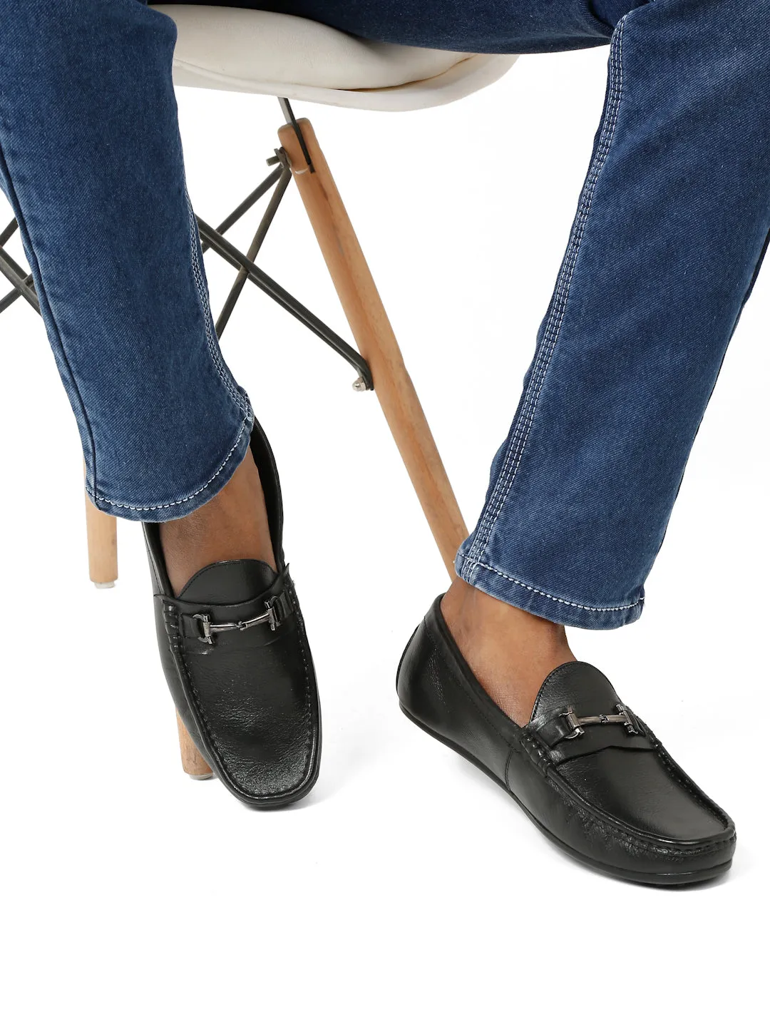 Pelle Albero Black Men's Slip Ons