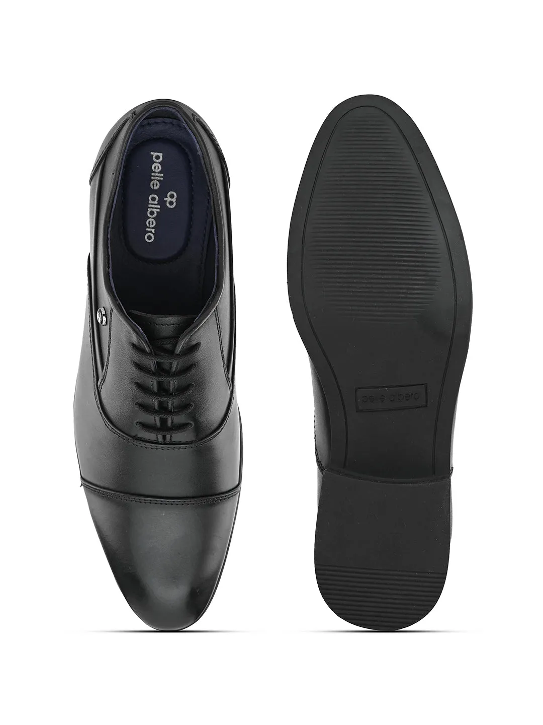 Pelle Albero Men's Black Leather Lace-Up Formal Oxford