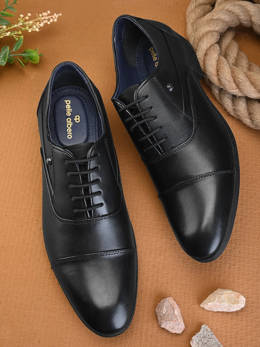 Pelle Albero Men's Black Leather Lace-Up Formal Oxford