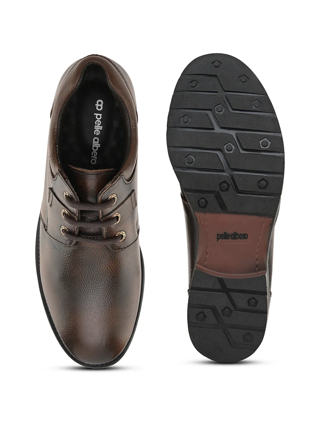 Pelle Albero Men's Brown Leather Lace-Up Formal Derby