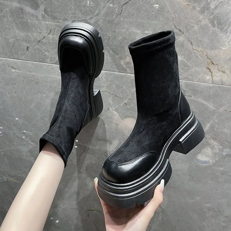 Platform Faux Suede Short Boots