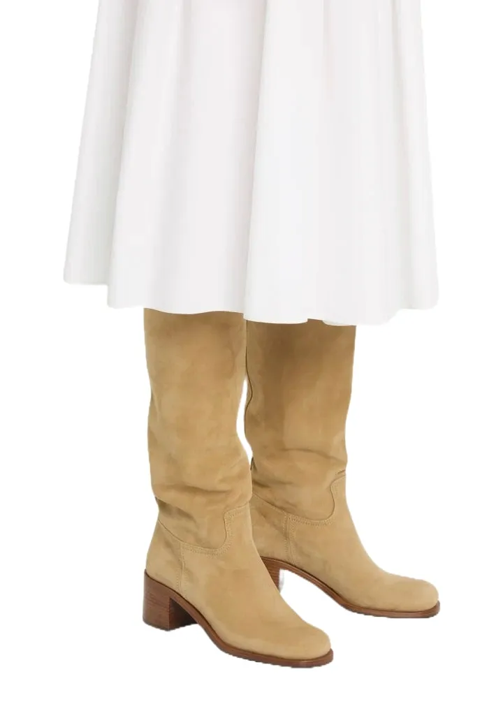 Prada Suede Block-Heel Knee Boots