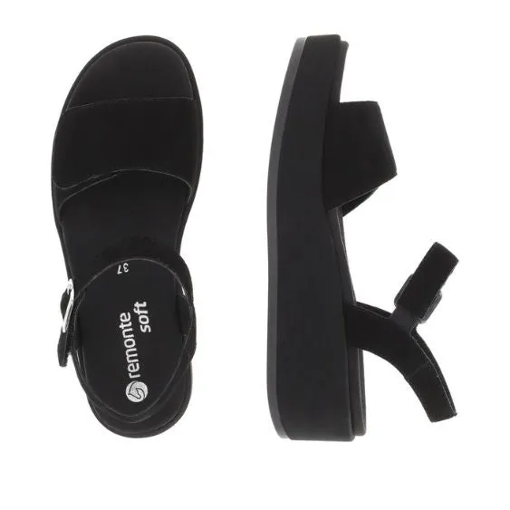 Remonte Black Suede Leather Platform Sandal