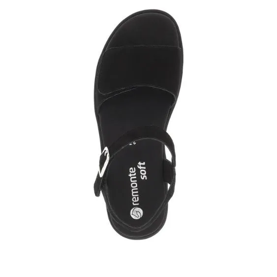 Remonte Black Suede Leather Platform Sandal