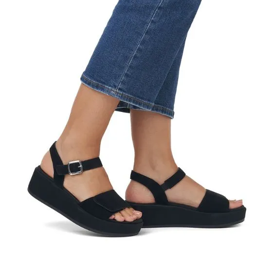 Remonte Black Suede Leather Platform Sandal