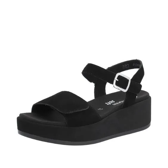 Remonte Black Suede Leather Platform Sandal