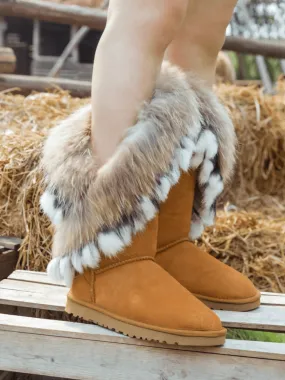 SMAIBULUN Ugg | Faux Fur Wool Lined Grazing Calf Boots - Chestnut