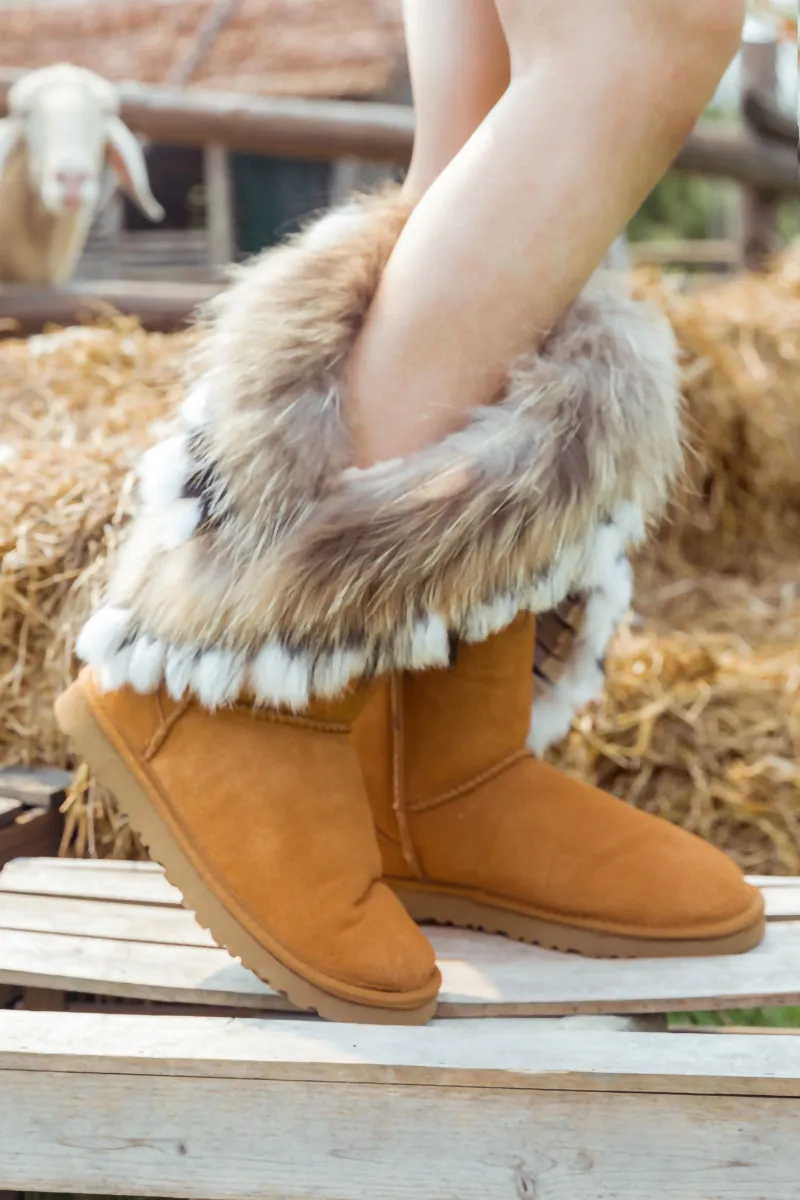 SMAIBULUN Ugg | Faux Fur Wool Lined Grazing Calf Boots - Chestnut