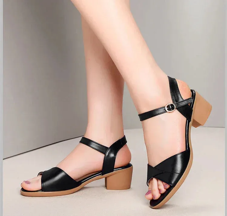 Soft Genuine Leather Med Heels Sandals