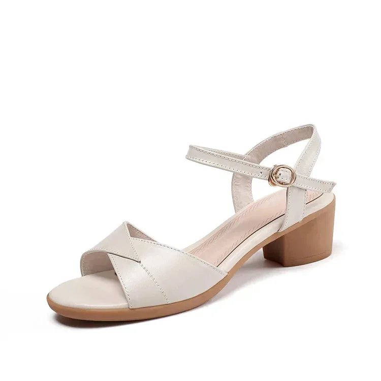Soft Genuine Leather Med Heels Sandals