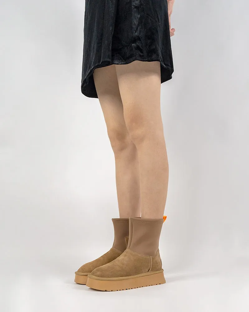 Suede Leather Fur Lined Platform Mid Boots