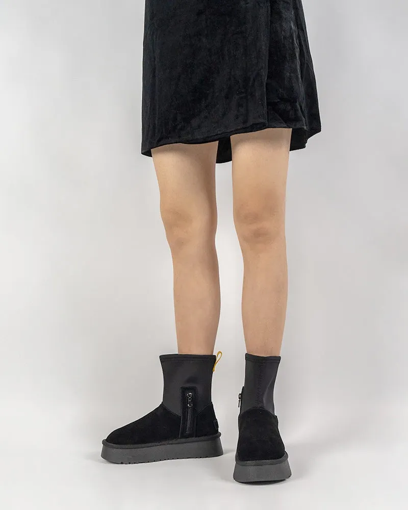 Suede Leather Fur Lined Platform Mid Boots