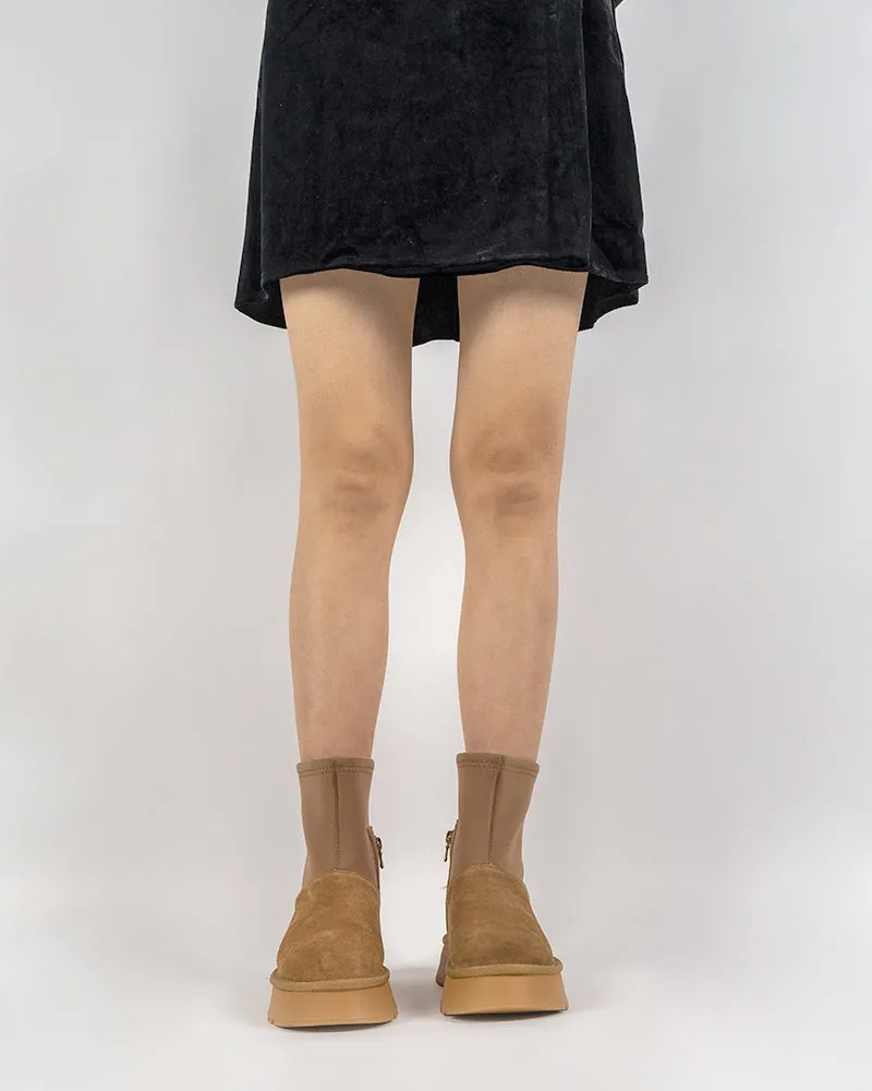 Suede Leather Fur Lined Platform Mid Boots