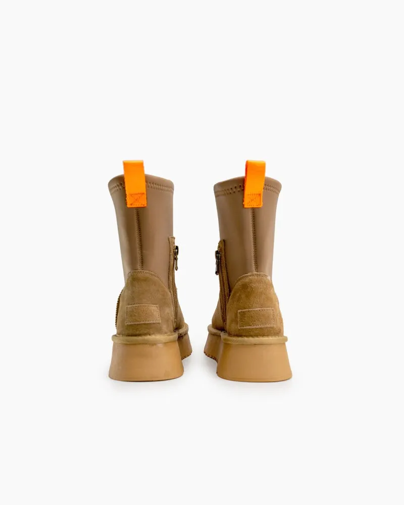 Suede Leather Fur Lined Platform Mid Boots