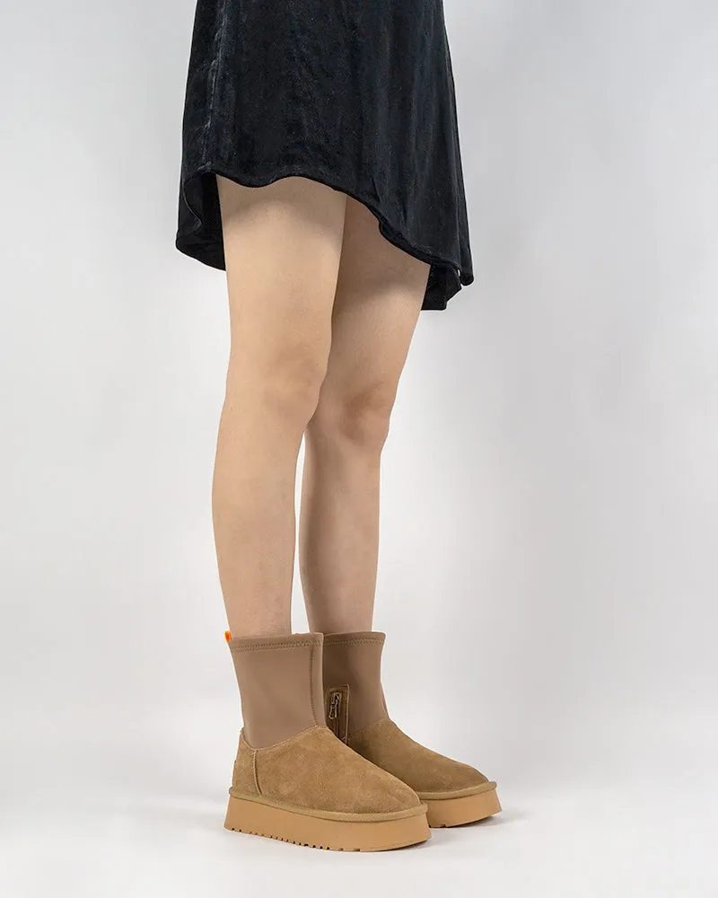 Suede Leather Fur Lined Platform Mid Boots