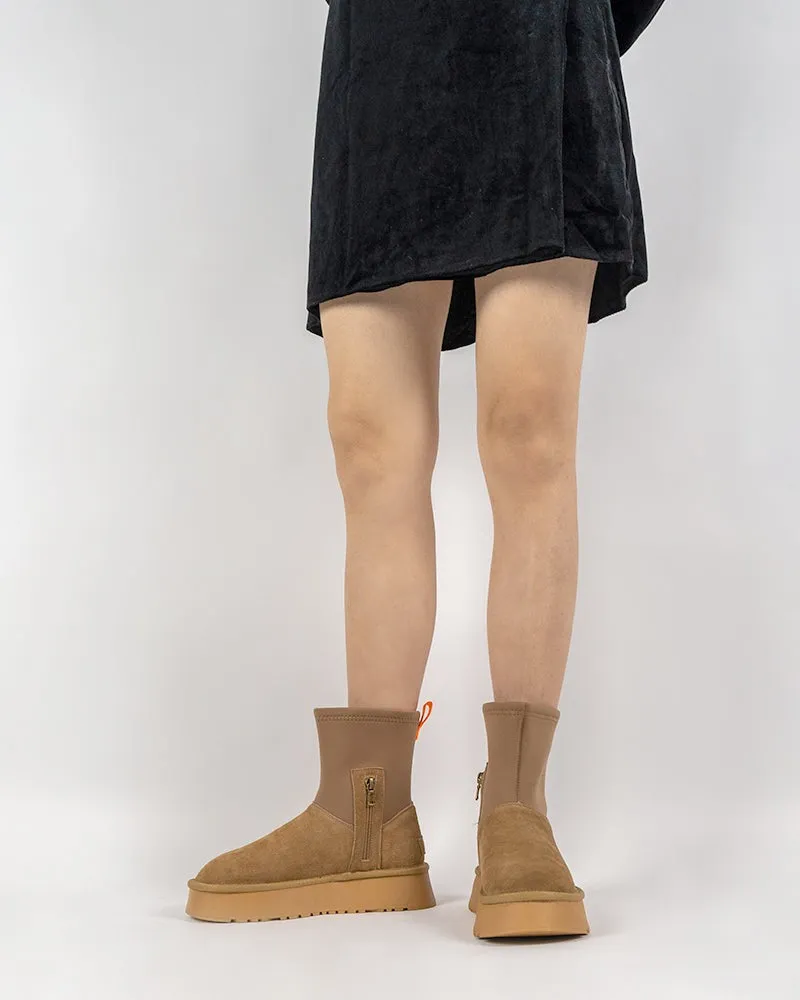 Suede Leather Fur Lined Platform Mid Boots