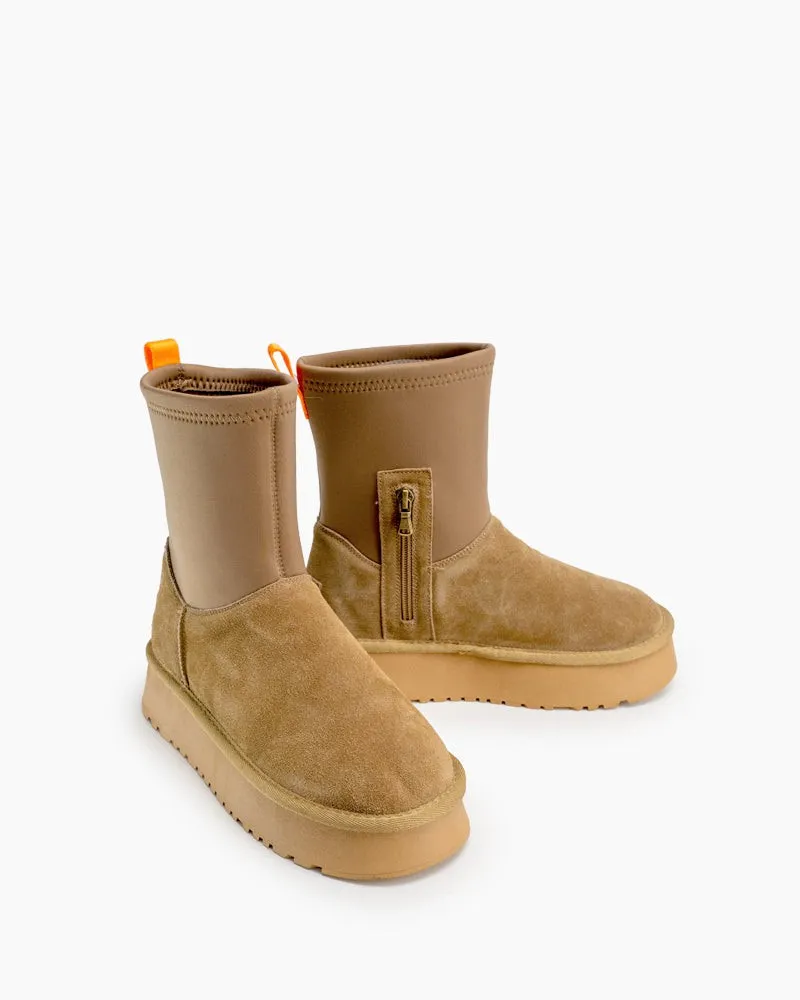 Suede Leather Fur Lined Platform Mid Boots