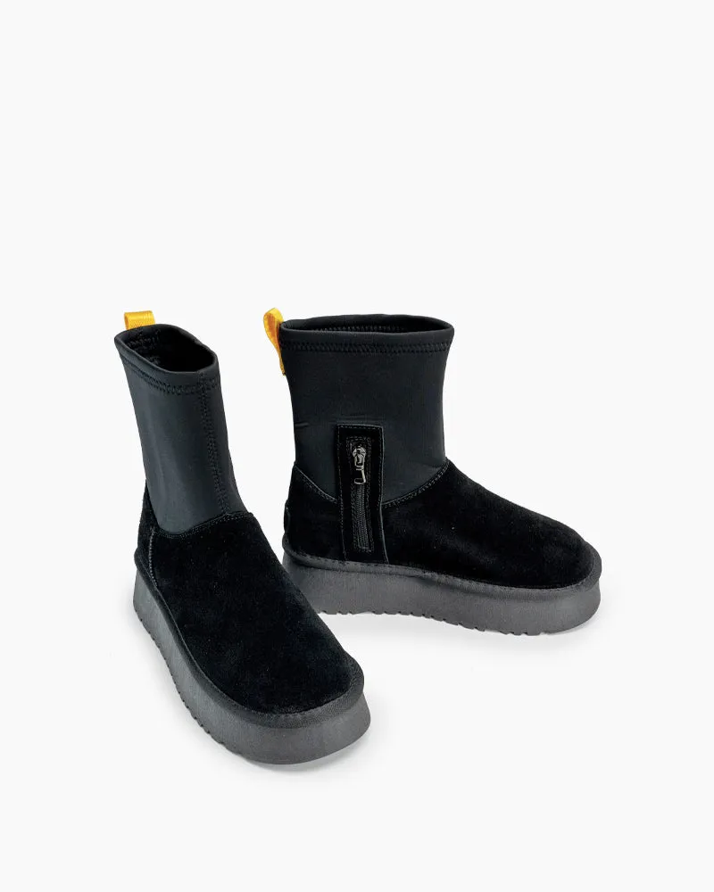 Suede Leather Fur Lined Platform Mid Boots