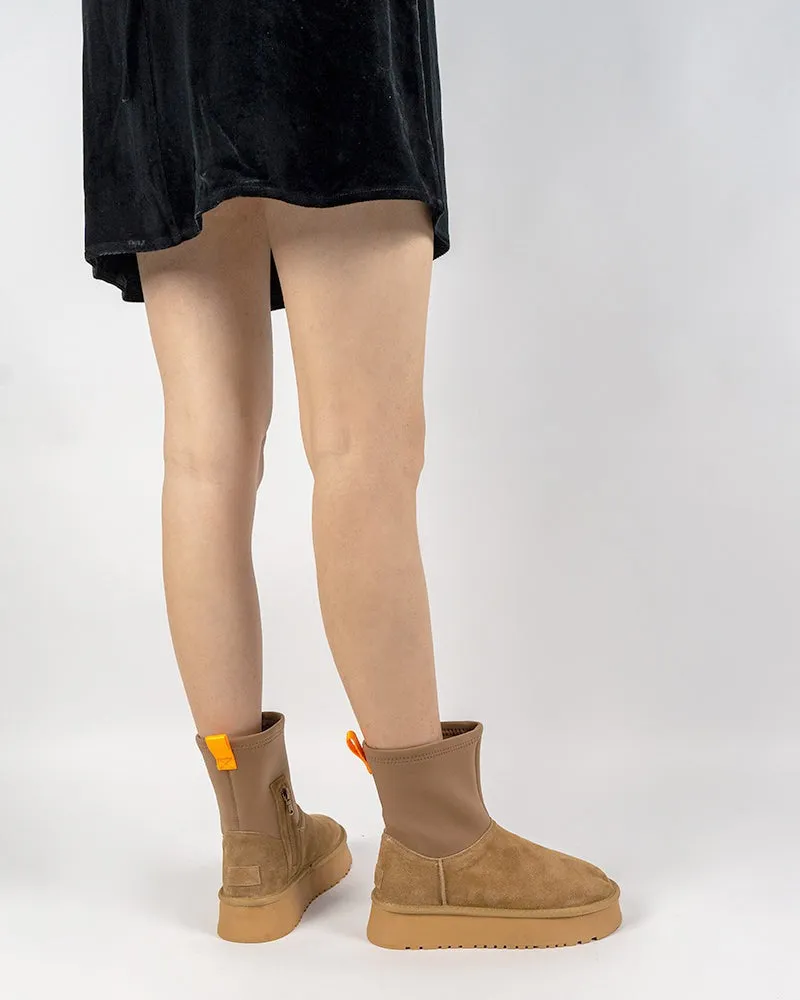 Suede Leather Fur Lined Platform Mid Boots