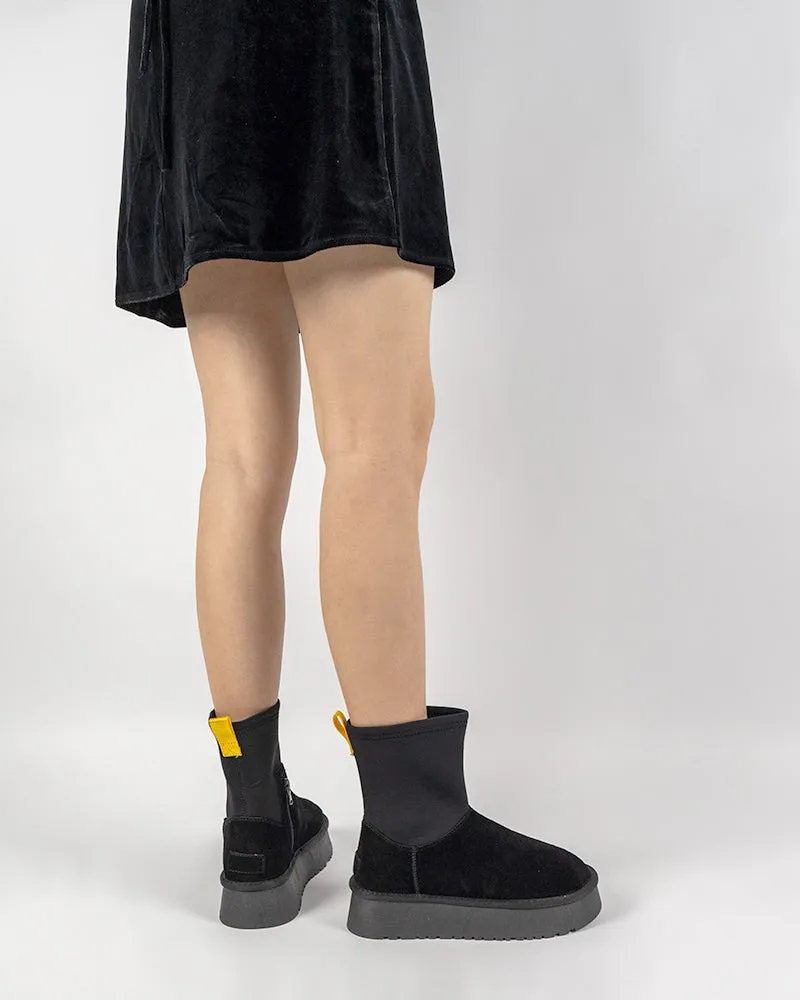 Suede Leather Fur Lined Platform Mid Boots