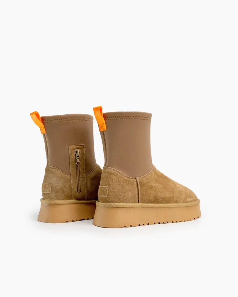 Suede Leather Fur Lined Platform Mid Boots