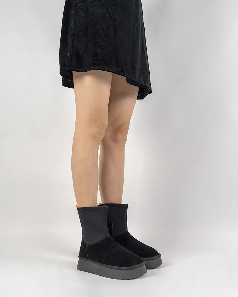 Suede Leather Fur Lined Platform Mid Boots