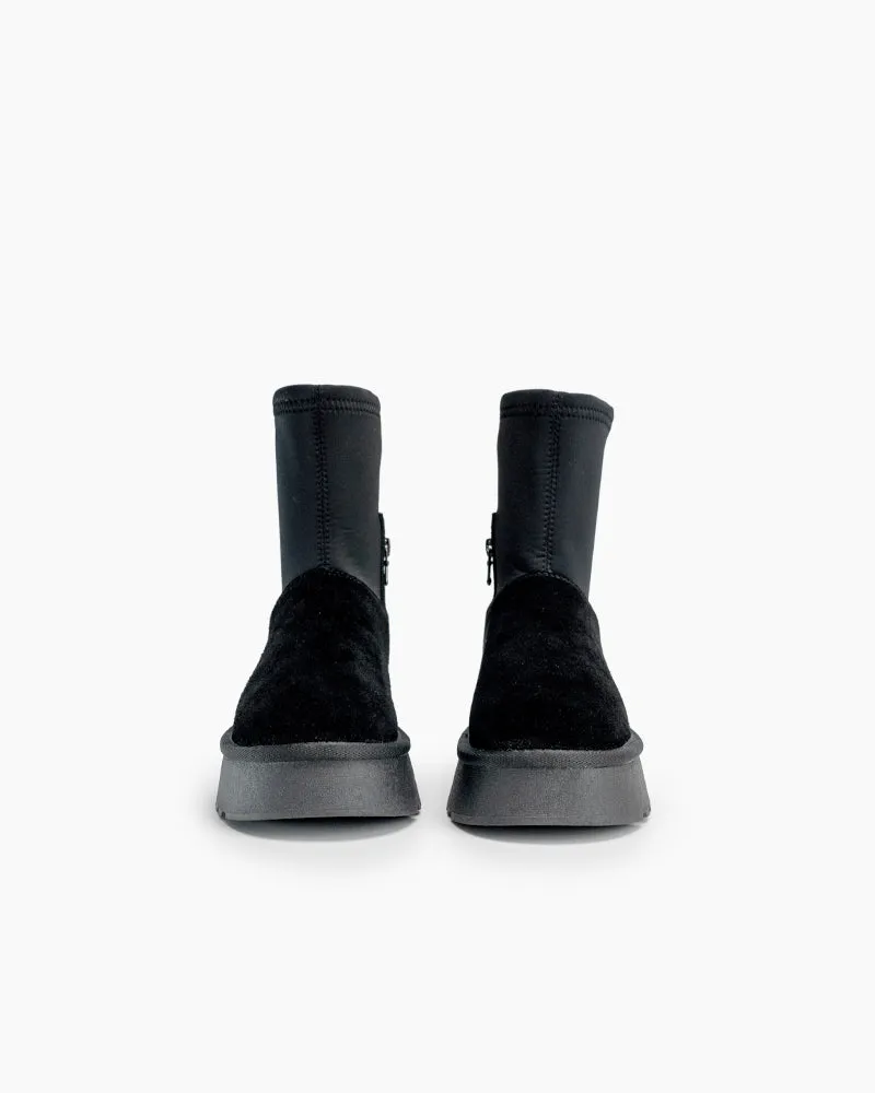 Suede Leather Fur Lined Platform Mid Boots