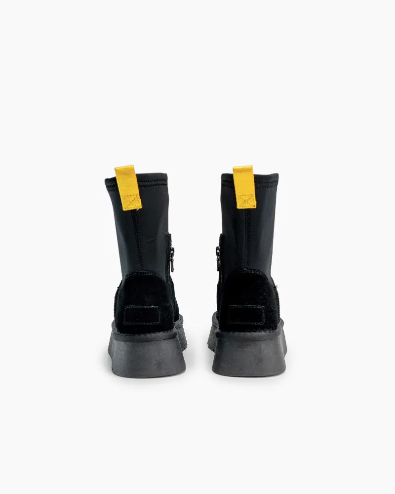 Suede Leather Fur Lined Platform Mid Boots