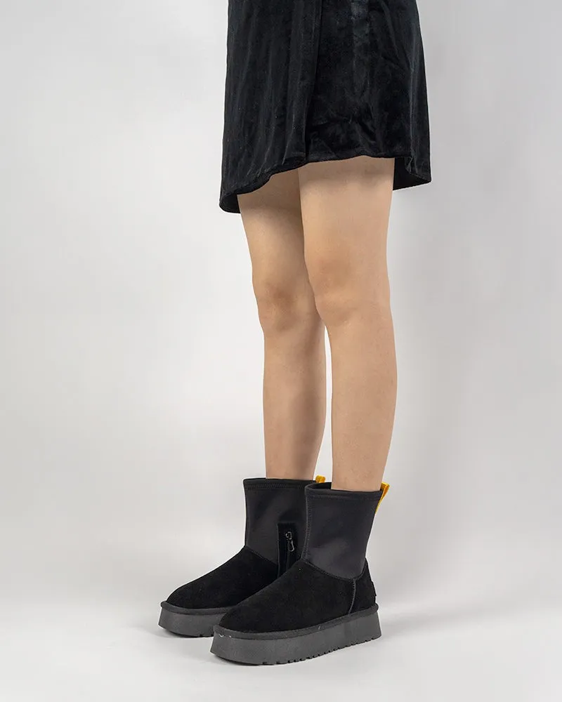 Suede Leather Fur Lined Platform Mid Boots