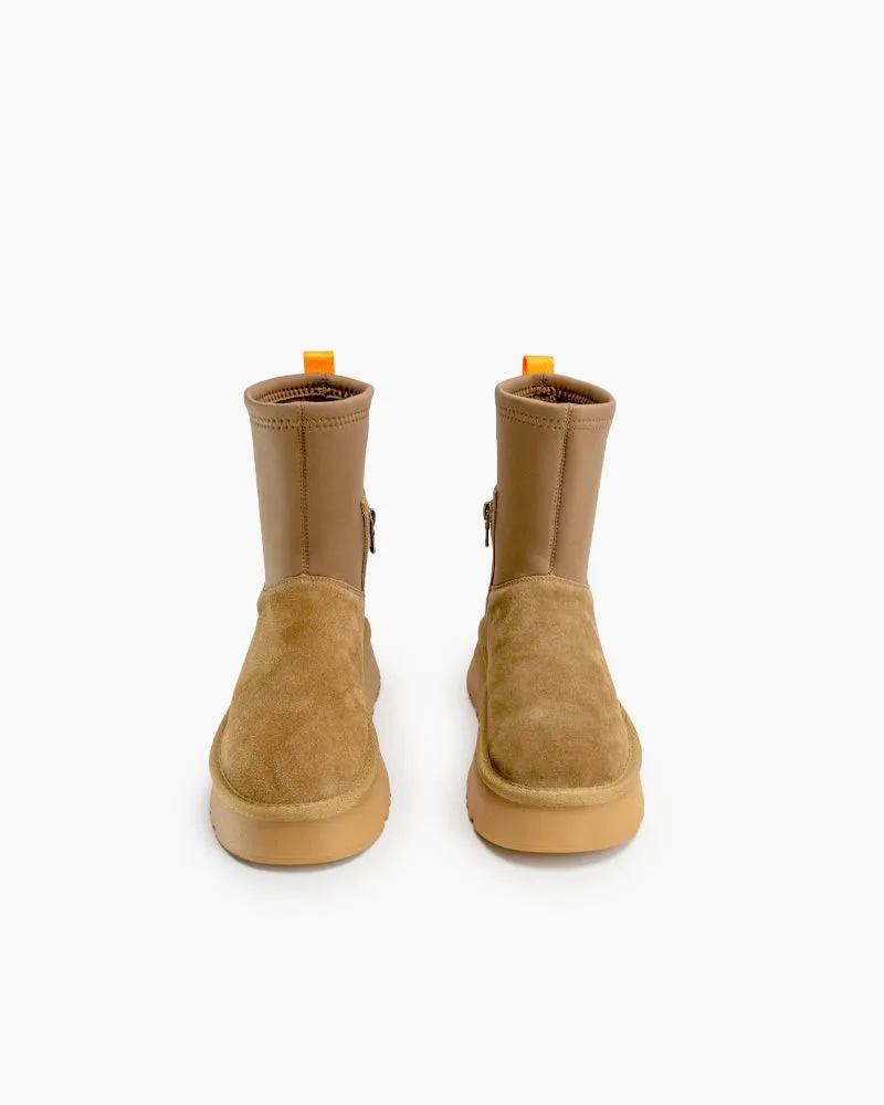 Suede Leather Fur Lined Platform Mid Boots