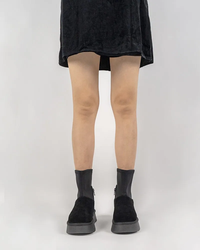 Suede Leather Fur Lined Platform Mid Boots