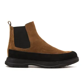Suede X Leather Genuine Chelsea Boots - Cafe
