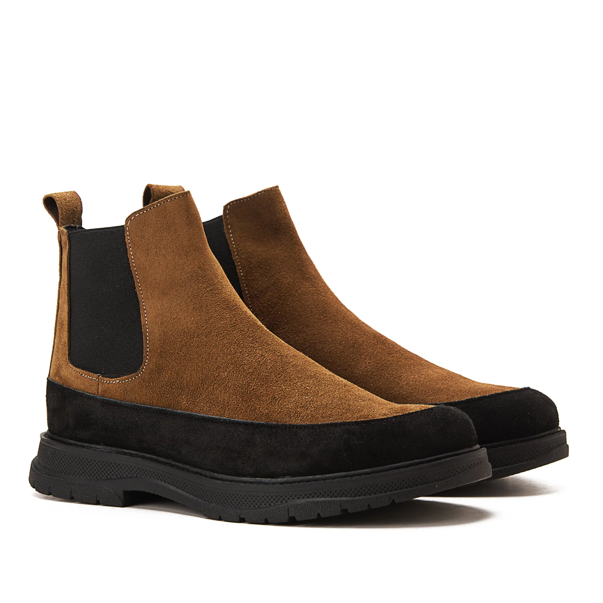Suede X Leather Genuine Chelsea Boots - Cafe