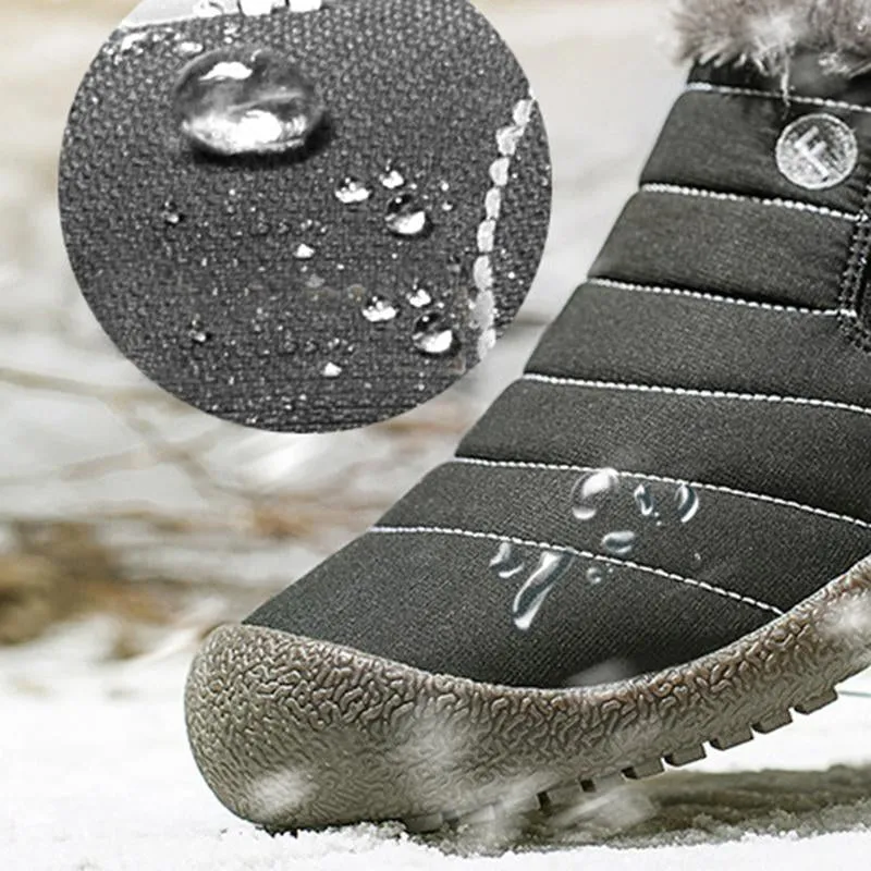Unisex Large Size Waterproof Fur Lined Slip On Flat Boots