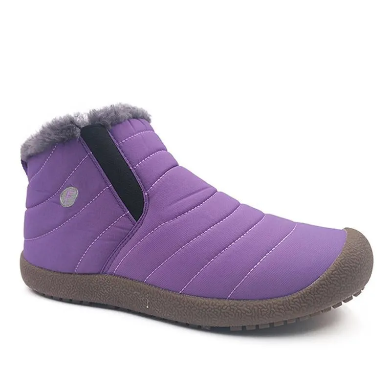 Unisex Large Size Waterproof Fur Lined Slip On Flat Boots