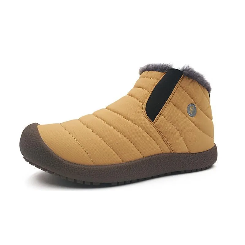Unisex Large Size Waterproof Fur Lined Slip On Flat Boots