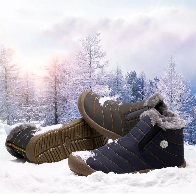 Unisex Large Size Waterproof Fur Lined Slip On Flat Boots