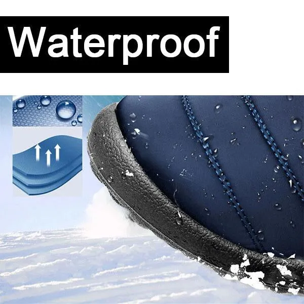 Unisex Large Size Waterproof Fur Lined Slip On Flat Boots